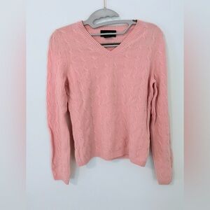 Pink Cashmere Vintage Cable Knit V-Neck Sweater Charter Club Small